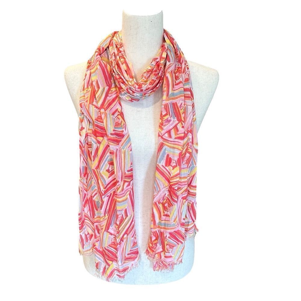 Women's Scarf Pattern White/Pinks/Yellows/Blues/Peach-Orange